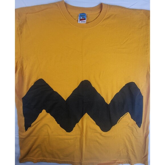 Vintage 90s Peanuts Charlie Brown Zig-Zag Stripe Yellow T-Shirt Mens XL - Picture 2 of 6